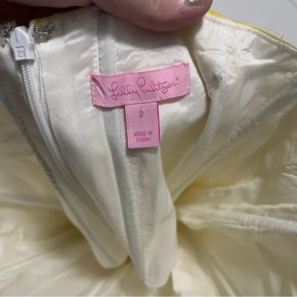 Lilly Pulitzer Sleeveless Tube Corset Lined Belted Yellow Beach Dress Size 2 P1 - Picture 5 of 6